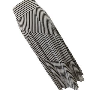NWOT! COLDWATER CREEK! CREAM/BLACK STRIPED, KNIT JERSEY X-LONG MIDI SKIRT! SZ  M